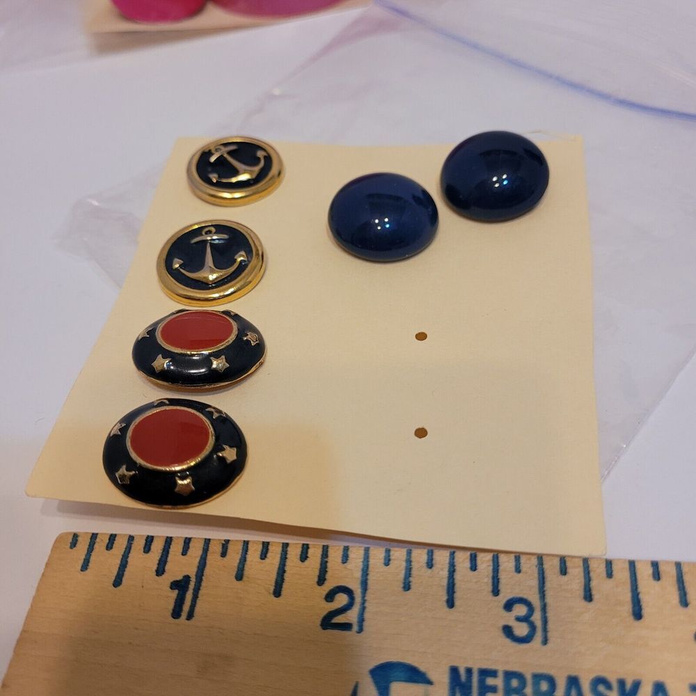 Vintage Earring Sets, White, Blue Nautical, Red
